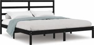 vidaXL Rama łóżka, czarna, lite drewno sosnowe, 200 x 200 cm 2