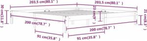vidaXL Rama łóżka, szara, lite drewno sosnowe, 200 x 200 cm 8
