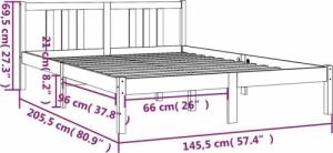 vidaXL vidaXL Rama łóżka, szara, lite drewno, 140 x 200 cm 9