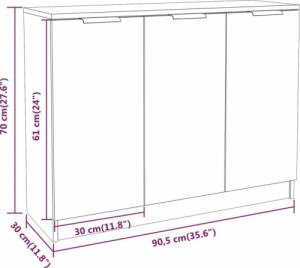 vidaXL vidaXL Komoda, biała, 90,5x30x70 cm, materiał drewnopochodny 9