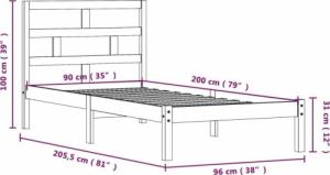 vidaXL Rama łóżka, lite drewno sosnowe, 90x200 cm 8