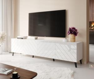 Cama Meble Szafka RTV ABETO 200x42x52 biały/biały połysk 3