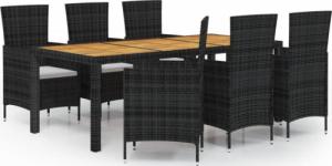 vidaXL vidaXL 7-cz. zestaw mebli ogrodowych z poduszkami, rattan PE, czarny 2