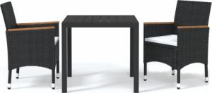 vidaXL vidaXL 3-cz. zestaw mebli ogrodowych z poduszkami, polirattan, czarny 2