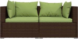 vidaXL vidaXL 2-osobowa sofa ogrodowa z poduszkami, polirattan, brązowa 3
