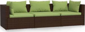 vidaXL vidaXL 3-osobowa sofa ogrodowa z poduszkami, polirattan, brązowa 2