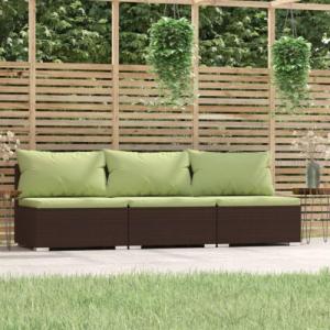 vidaXL vidaXL 3-osobowa sofa ogrodowa z poduszkami, polirattan, brązowa 1