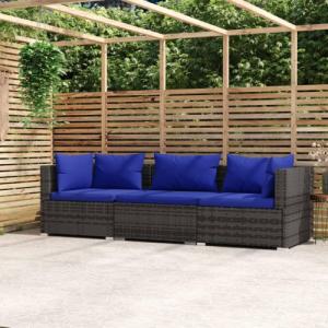 vidaXL vidaXL 3-osobowa sofa ogrodowa z poduszkami, szary rattan PE 1