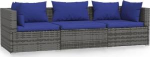 vidaXL vidaXL 3-osobowa sofa ogrodowa z poduszkami, szary rattan PE 2