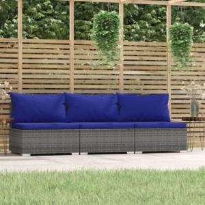 vidaXL vidaXL 3-osobowa sofa ogrodowa z poduszkami, szary rattan PE 1