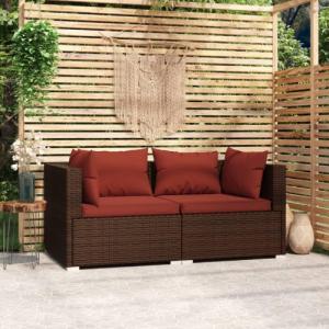 vidaXL vidaXL 2-osobowa sofa ogrodowa z poduszkami, polirattan, brązowa 1