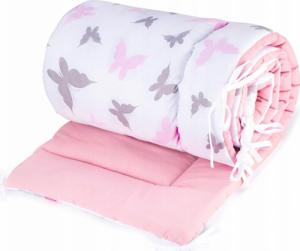 Babyboom Ochraniacz do łóżeczka dwustronny 180x30 cm Motyle różowe/pudrowy róż 1