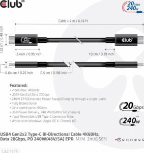 Kabel USB Club 3D USB-C - USB-C 2 m Czarny (CAC-1575) 7