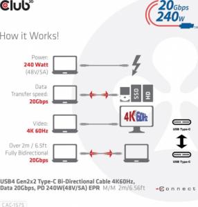 Kabel USB Club 3D USB-C - USB-C 2 m Czarny (CAC-1575) 10