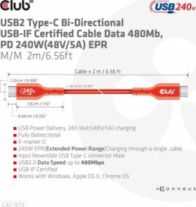 Kabel USB Club 3D USB-C - USB-C 2 m Pomarańczowy (CAC-1573) 9