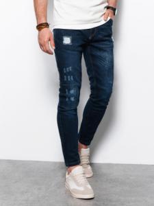 Ombre Spodnie męskie jeansowe SKINNY FIT - ciemnoniebieskie P1060 L 1