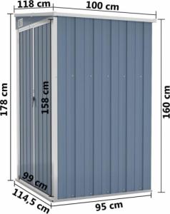 vidaXL vidaXL Szopa ogrodowa, mocowana do ściany, szara, 118x100x178 cm 7