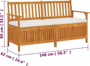 vidaXL Ławka ze schowkiem i poduszką, 148 cm, drewno akacjowe 9