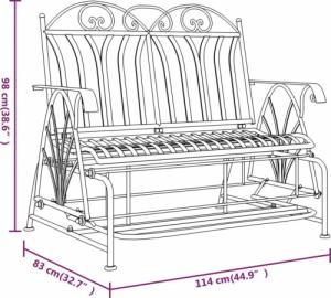 vidaXL vidaXL 2-osobowa, bujana ławka ogrodowa, 114 cm, czarna, stalowa 9