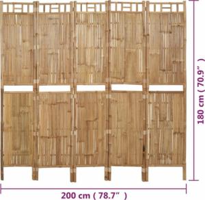 vidaXL Parawan 5-panelowy, bambusowy, 200 x 180 cm 8