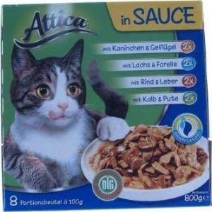 Attica Attica Kot Saszetka 8x100g Sos Królik&Drób, Łosoś&Pstrąg, Wołowina&Wątróbka, Cielęcina&Indyk 1