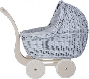 WickerPL Lili Zestaw Wózek i kolebka wiklinowa dla lalek w kolorze błękitnym 55X30 H45 / 46X28 H 20/25 cm 13