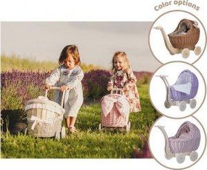 WickerPL Lili Zestaw Wózek i kolebka wiklinowa dla lalek w kolorze błękitnym 55X30 H45 / 46X28 H 20/25 cm 7