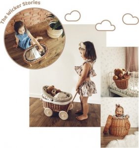 WickerPL LILI WÓZEK WIKLINOWY DLA LALEK Z OBSZYCIEM Pudrowy Róż 48X28 H26/47 CM 11