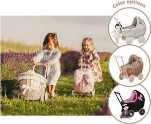 WickerPL LILI WÓZEK WIKLINOWY DLA LALEK Z OBSZYCIEM Pudrowy Róż 48X28 H26/47 CM 12