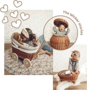 WickerPL LILI WÓZEK WIKLINOWY DLA LALEK Z OBSZYCIEM Pudrowy Róż 48X28 H26/47 CM 13