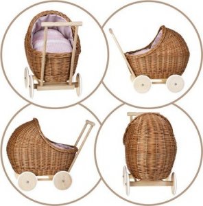 WickerPL LILI WÓZEK WIKLINOWY DLA LALEK Z OBSZYCIEM Pudrowy Róż 48X28 H26/47 CM 15