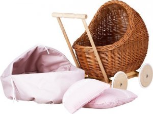 WickerPL LILI WÓZEK WIKLINOWY DLA LALEK Z OBSZYCIEM Pudrowy Róż 48X28 H26/47 CM 17