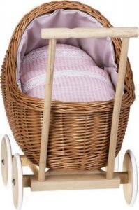 WickerPL LILI WÓZEK WIKLINOWY DLA LALEK Z OBSZYCIEM Pudrowy Róż 48X28 H26/47 CM 3