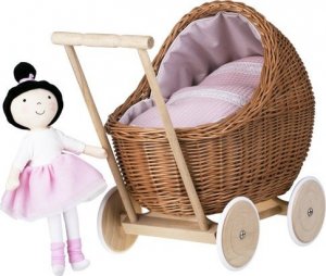 WickerPL LILI WÓZEK WIKLINOWY DLA LALEK Z OBSZYCIEM Pudrowy Róż 48X28 H26/47 CM 9