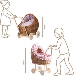 WickerPL LILI WÓZEK WIKLINOWY DLA LALEK Z OBSZYCIEM Pudrowy Róż 48X28 H26/47 CM 10