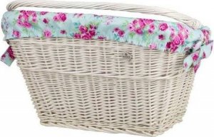 WickerPL Wiklinowy Wybielany Kosz na Rower Kosz Rowerowy z Obszyciem i Paskami Skórzanymi 46x34 H23/28 cm 3