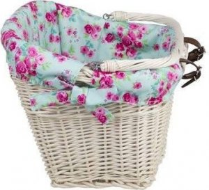 WickerPL Wiklinowy Wybielany Kosz na Rower Kosz Rowerowy z Obszyciem i Paskami Skórzanymi 46x34 H23/28 cm 4