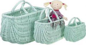 WickerPL akcesoria rowerowe MALOWANY WIKLINOWY KOSZ NA ROWER DZIECIĘCY W KOLORZE MIĘTOWYM + PASKI SKÓRZANE 22x10 H13/16 CM 5