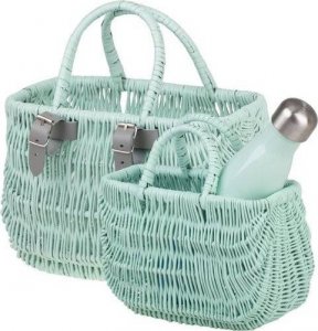 WickerPL akcesoria rowerowe MALOWANY WIKLINOWY KOSZ NA ROWER DZIECIĘCY W KOLORZE MIĘTOWYM + PASKI SKÓRZANE 22x10 H13/16 CM 8