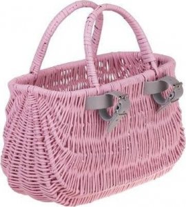 WickerPL Akcesoria rowerowe MALOWANY WIKLINOWY KOSZ NA ROWER DZIECIĘCY W KOLORZE RÓŻOWYM + PASKI SKÓRZANE 22x10 H13/16 CM 2