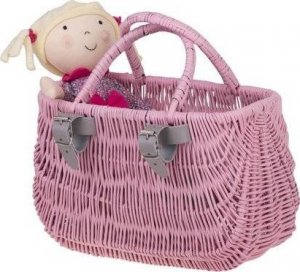 WickerPL Akcesoria rowerowe MALOWANY WIKLINOWY KOSZ NA ROWER DZIECIĘCY W KOLORZE RÓŻOWYM + PASKI SKÓRZANE 22x10 H13/16 CM 5