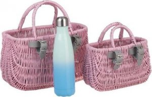 WickerPL Akcesoria rowerowe MALOWANY WIKLINOWY KOSZ NA ROWER DZIECIĘCY W KOLORZE RÓŻOWYM + PASKI SKÓRZANE 22x10 H13/16 CM 7