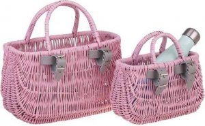 WickerPL Akcesoria rowerowe MALOWANY WIKLINOWY KOSZ NA ROWER DZIECIĘCY W KOLORZE RÓŻOWYM + PASKI SKÓRZANE 22x10 H13/16 CM 9