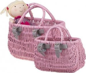 WickerPL Akcesoria rowerowe Malowany Wiklinowy Kosz na rower dziecięcy w kolorze różowym + paski skórzane 30x16 H20/29 cm 6