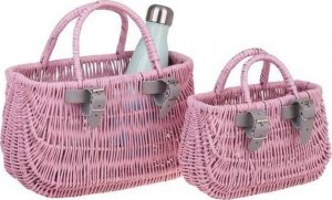 WickerPL Akcesoria rowerowe Malowany Wiklinowy Kosz na rower dziecięcy w kolorze różowym + paski skórzane 30x16 H20/29 cm 8