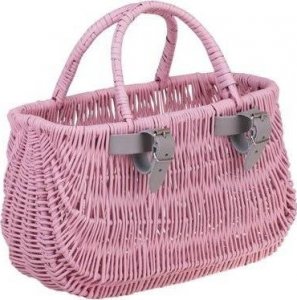 WickerPL Akcesoria rowerowe Malowany Wiklinowy Kosz na rower dziecięcy w kolorze różowym + paski skórzane 30x16 H20/29 cm 10