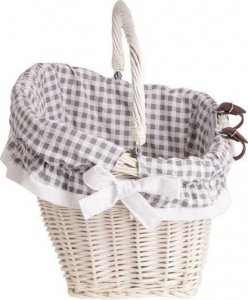 WickerPL WIKLINOWY wybielany  KOSZ NA ROWER  KOSZ ROWEROWY Z PASKAMI SKÓRZANYMI I OBSZYCIEM 46X34 H23/28 CM 2