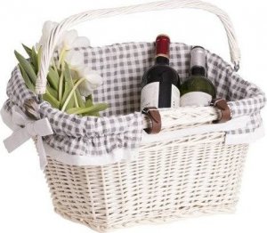 WickerPL WIKLINOWY wybielany  KOSZ NA ROWER  KOSZ ROWEROWY Z PASKAMI SKÓRZANYMI I OBSZYCIEM 46X34 H23/28 CM 6