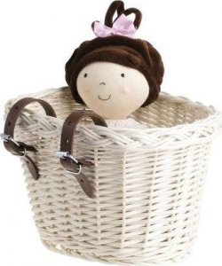 WickerPL AKCESORIA ROWEROWE  KOSZyk rowerowy DZIECIĘCY Wybielany ze skórzanymi paskami  27X22 H17 CM 2