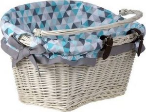 WickerPL WIKLINOWY WYBIELANY KOSZ NA ROWER KOSZ ROWEROWY Z PASKAMI SKÓRZANYMI I OBSZYCIEM 46X34 H23/28 CM 2